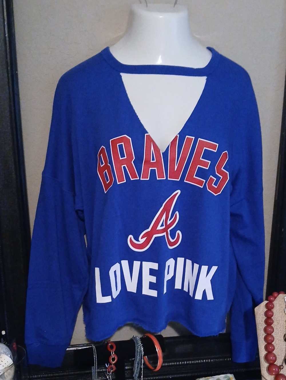 LOVE PINK Braves Cutout Pullover Sweatshirt - Blue